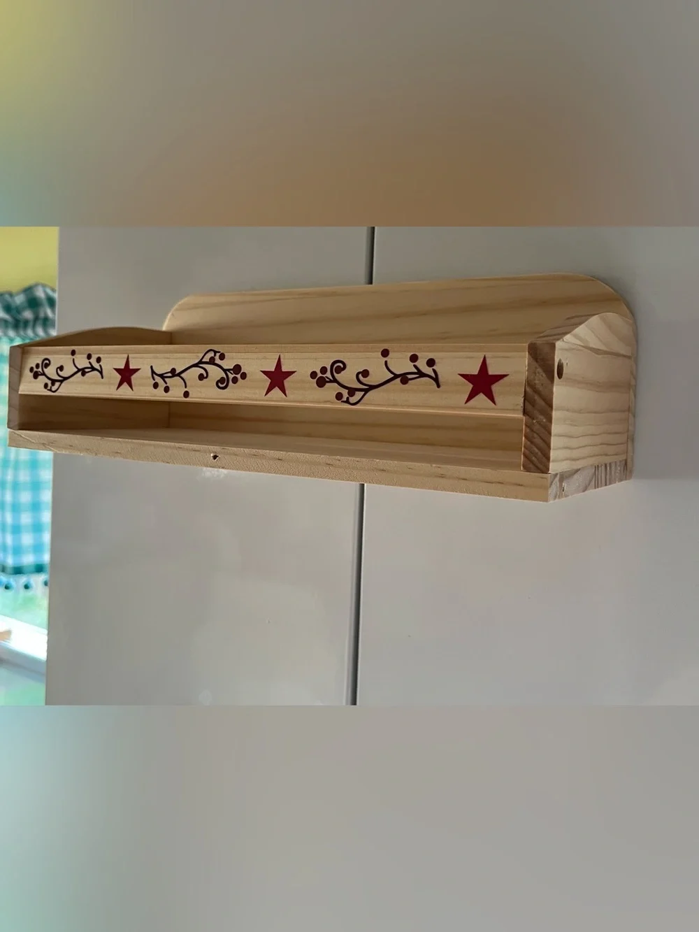 Magnetic Wooden Shelf  with Red Star Accent